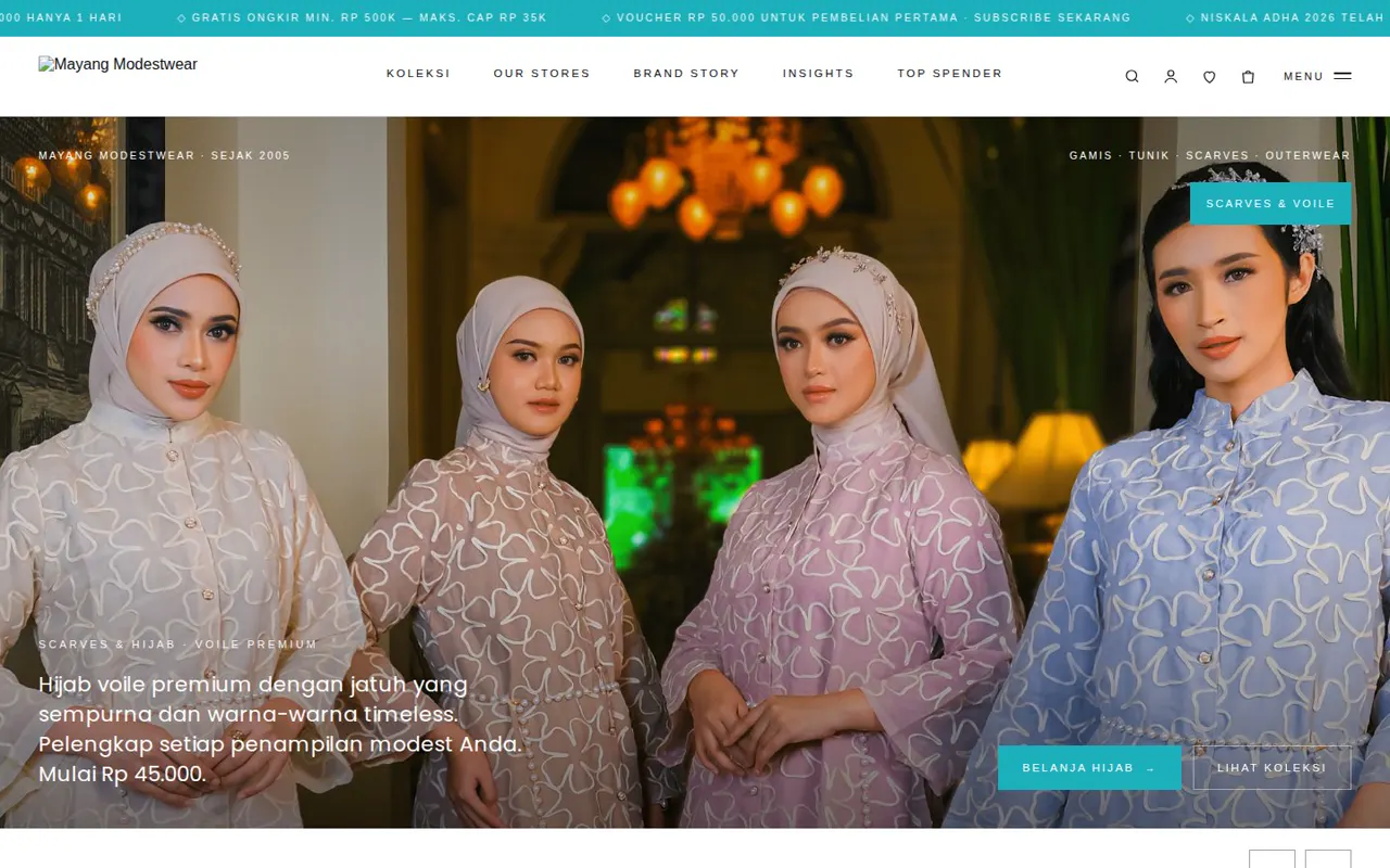 Mayang Modestwear: Brand website for an Indonesian modest-fashion label.